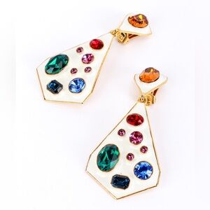 Kenneth Jay Lane White Enamel Clip-On Drop Earrings